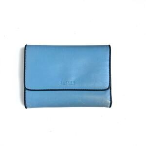 Ralph Lauren Baby Blue Leather Wallet | Y2K Trifold Compact Wallet Black Trim
